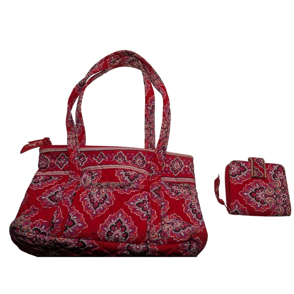 Vera Bradley Red Paisley Quilted Cotton Purse & Wallet Set "Frankly Scarlet"